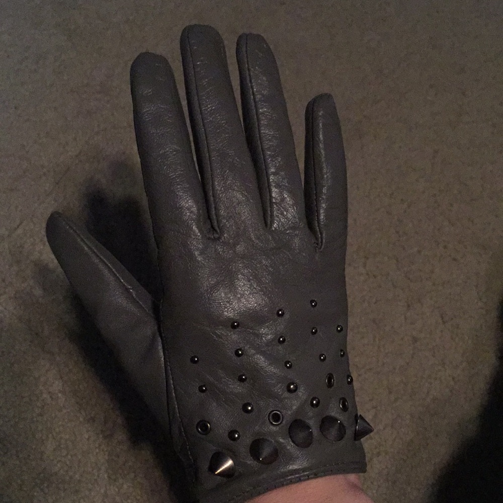 UO grey leather studded gloves